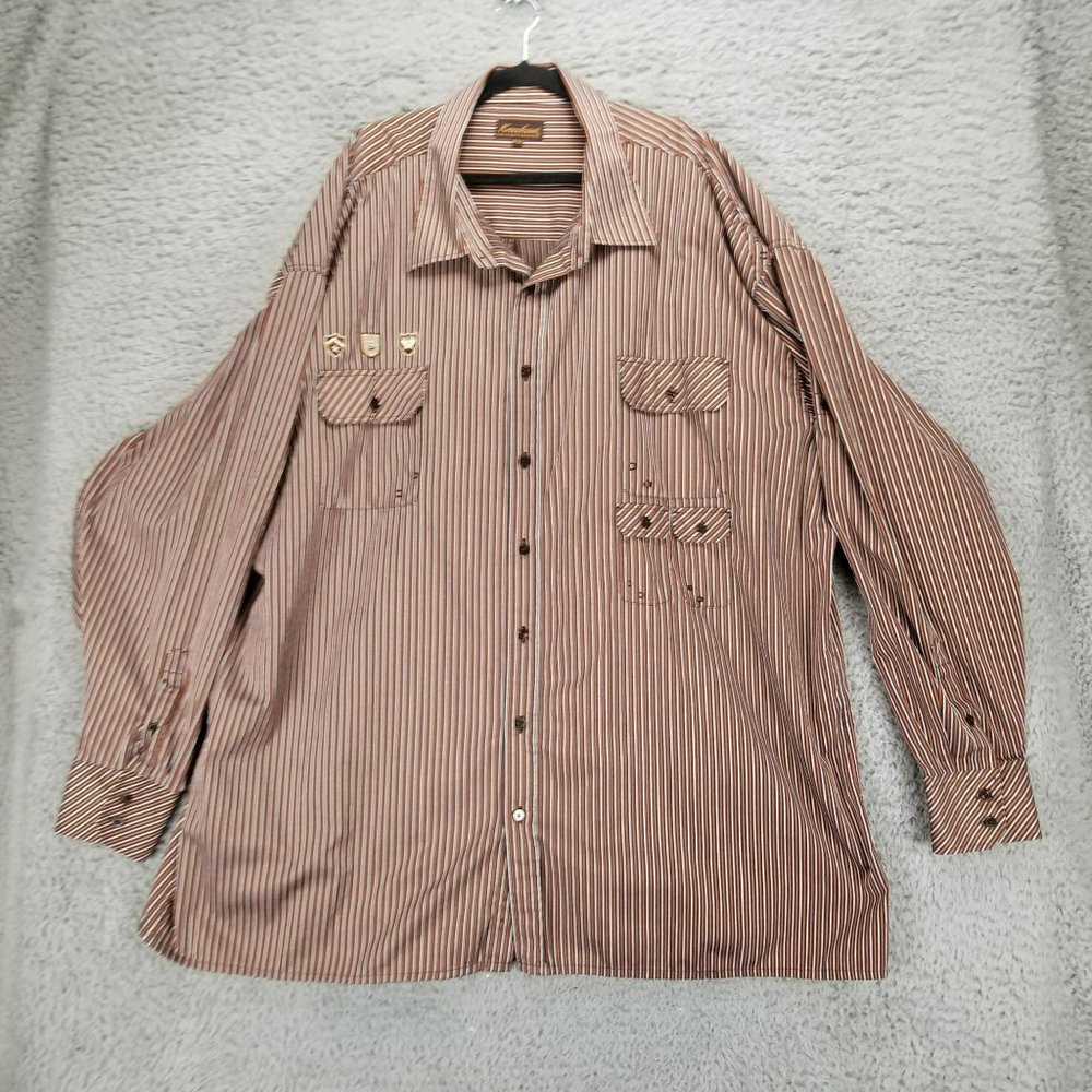 Knockout Shirt Mens 6XLB Brown Striped Long Sleeve Button Up